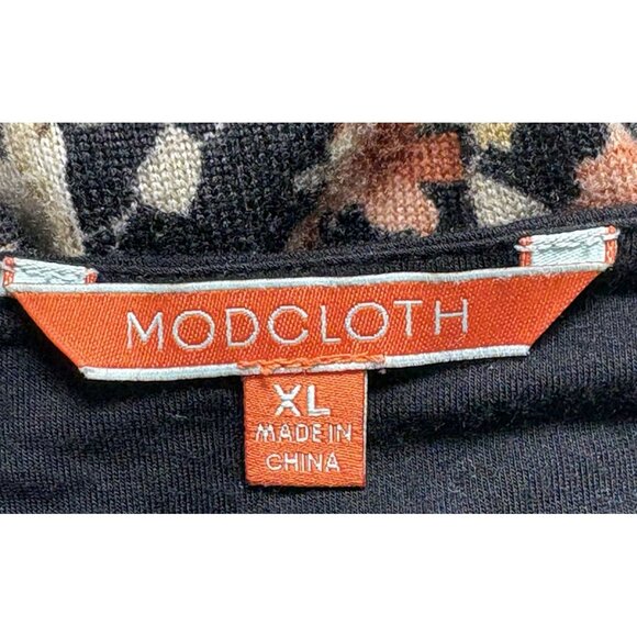 MODCLOTH Women Dress Mixed Media Wrap Top 3/4 Sleeve Sz XL Black Floral 34-7 - Picture 5 of 11